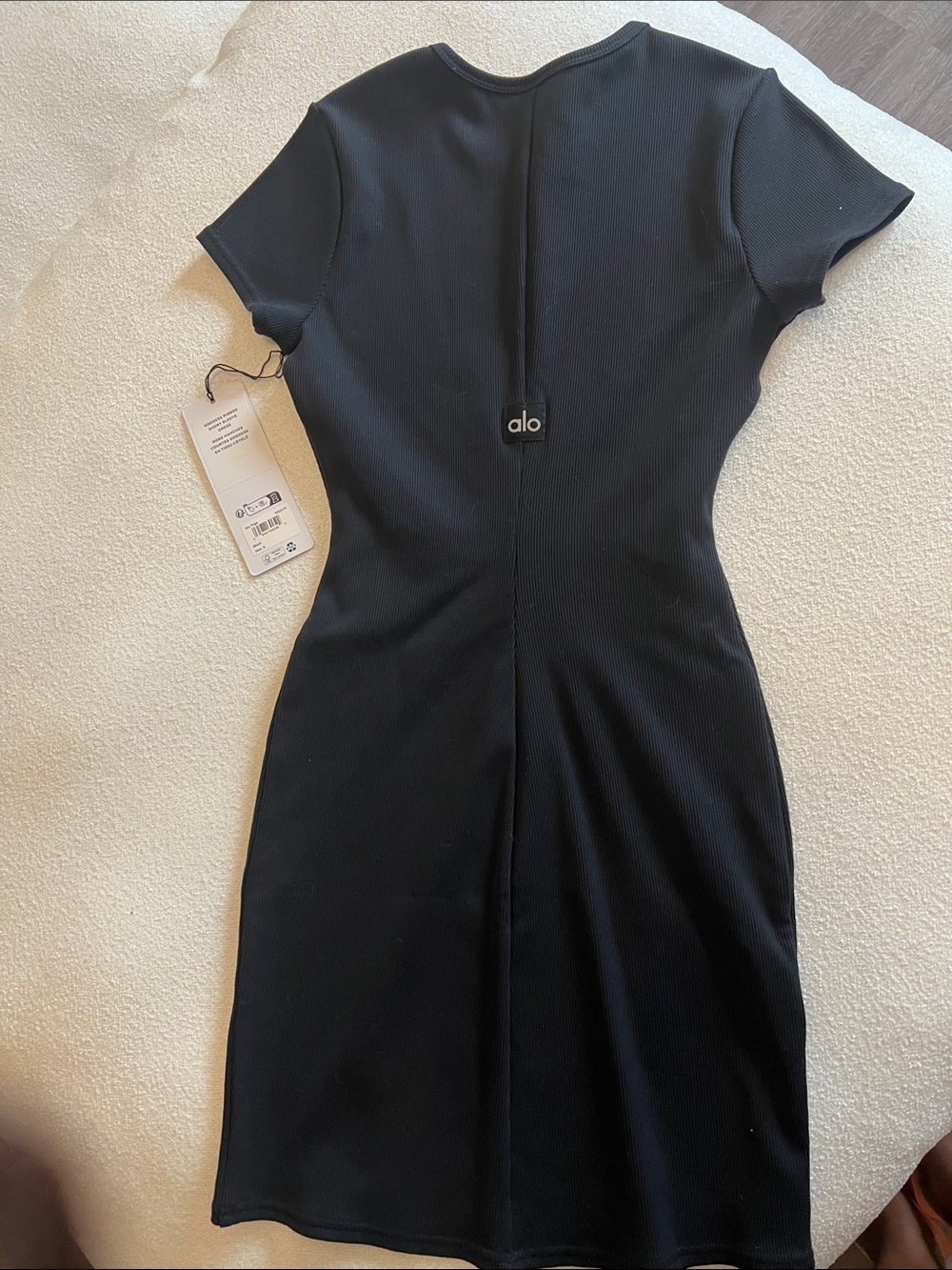 ALO Yoga Goddess Ribbed Black Short-Sleeve Mini Dress - Picture 8 of 9